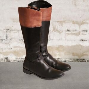 Women Vintage Leather Black and Brown Tall Riding Equestrian Boots Aldo SZ37/6.5